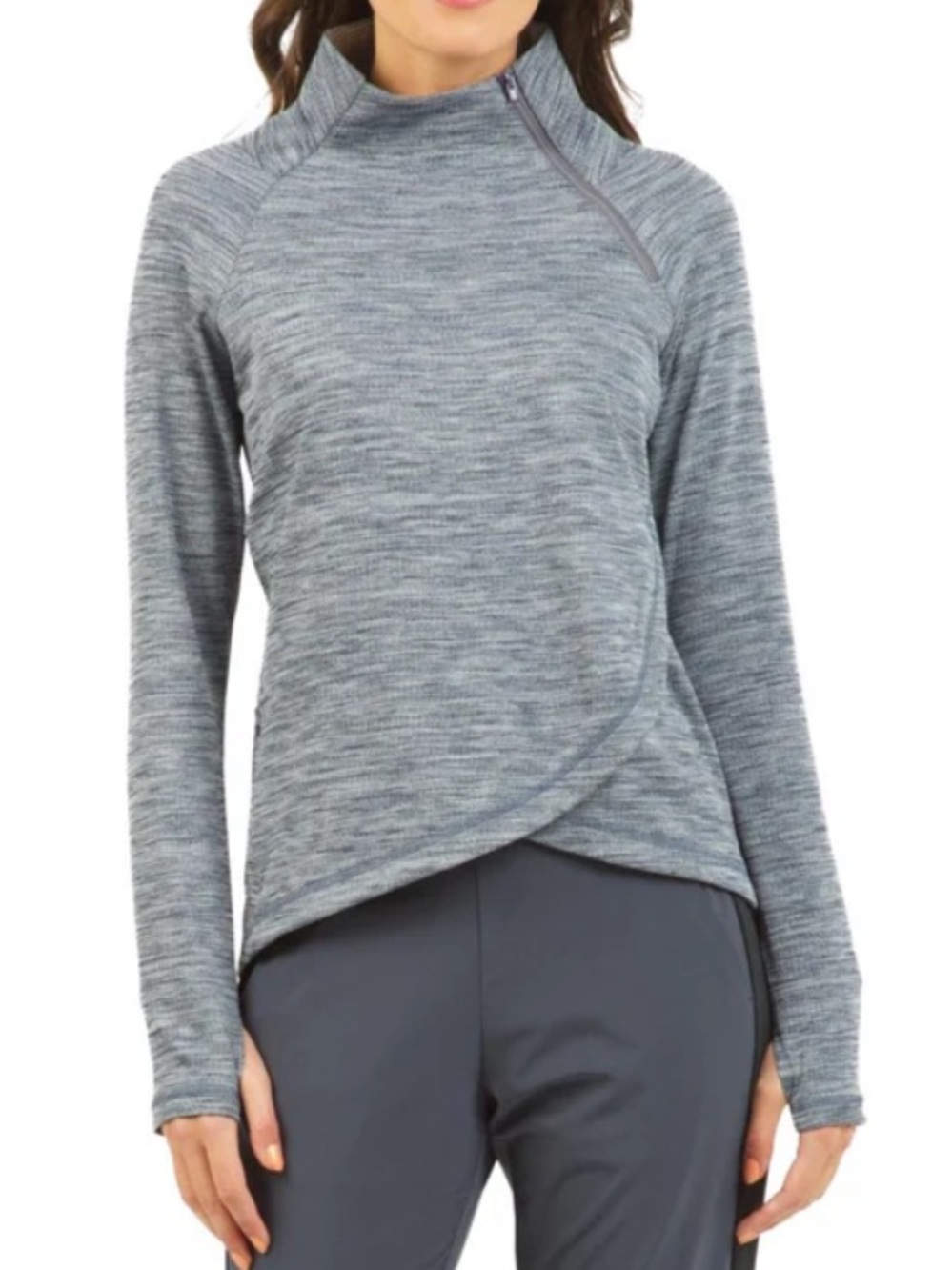 IBKUL Woman’s Asymmetrical Funnel Neck Zip Pullover Size M Black Grey Golf